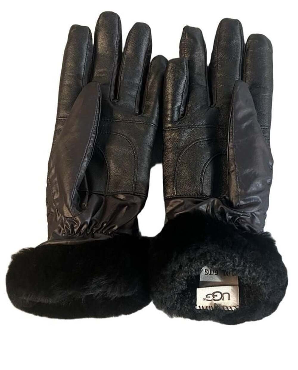 Ugg Leather Gloves Size L/XL Black Genuine Leather Shearling Cuff